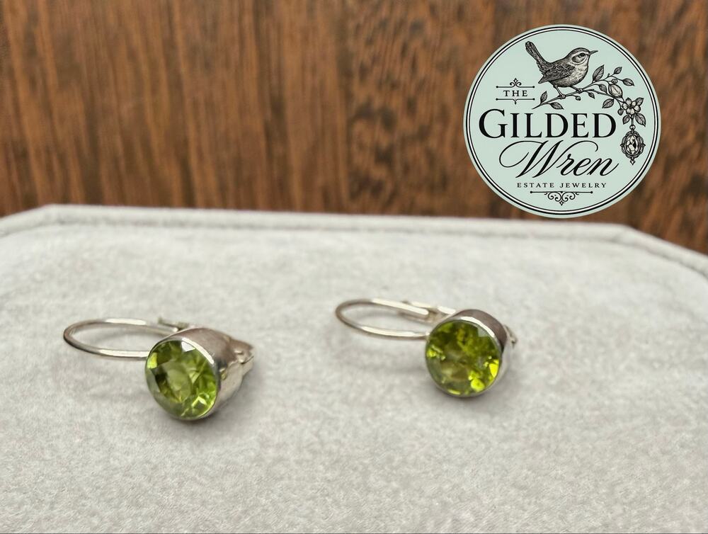 Sterling Silver Peridot Leverback Earrings 6.47mm Green Gemstone .6” Drop
